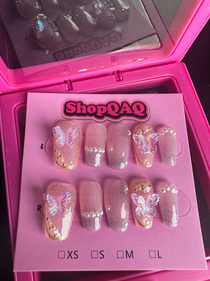 Iridescent Aurora Butterfly Gradient Reflective Shimmer Rhinestone Press-On Nails False Nails from SHOPQAQ