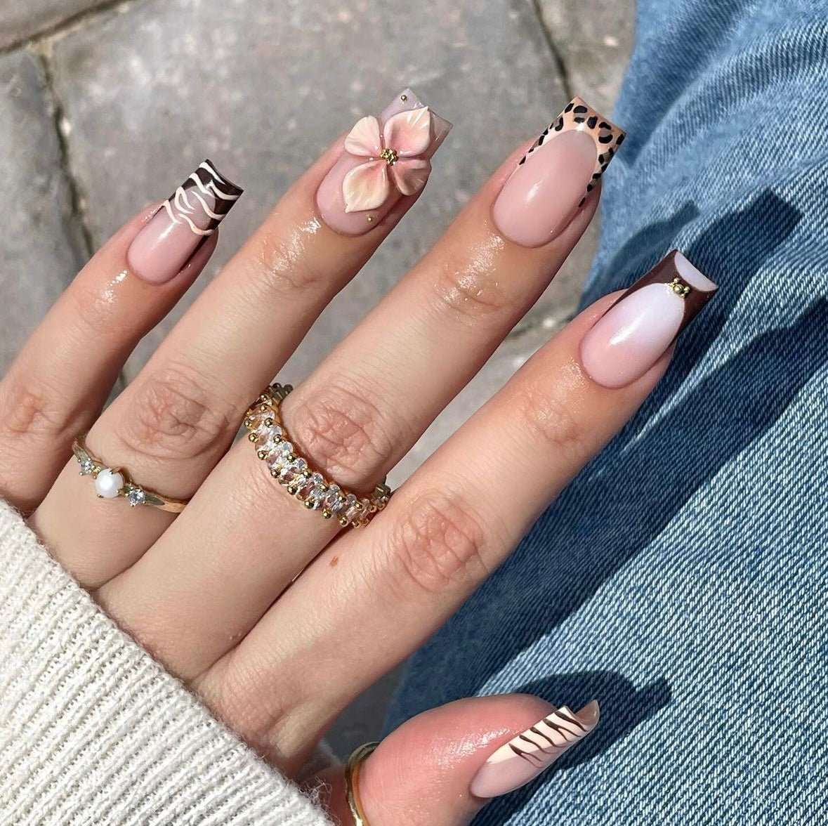 Autumn Embossed French Tip Square Nails False Nails from SHOPQAQ