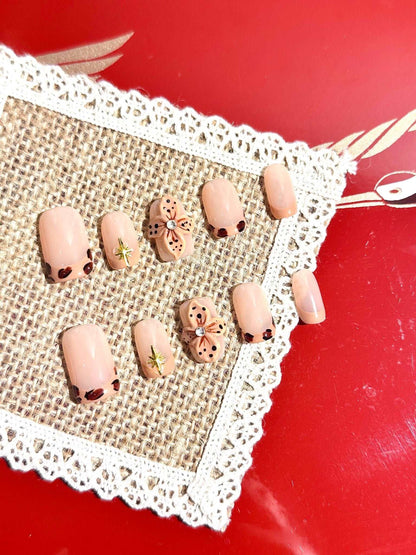 2024 Autumn/Winter Leaf & Latte Brown Hand-Carved Press-On Nails False Nails from SHOPQAQ