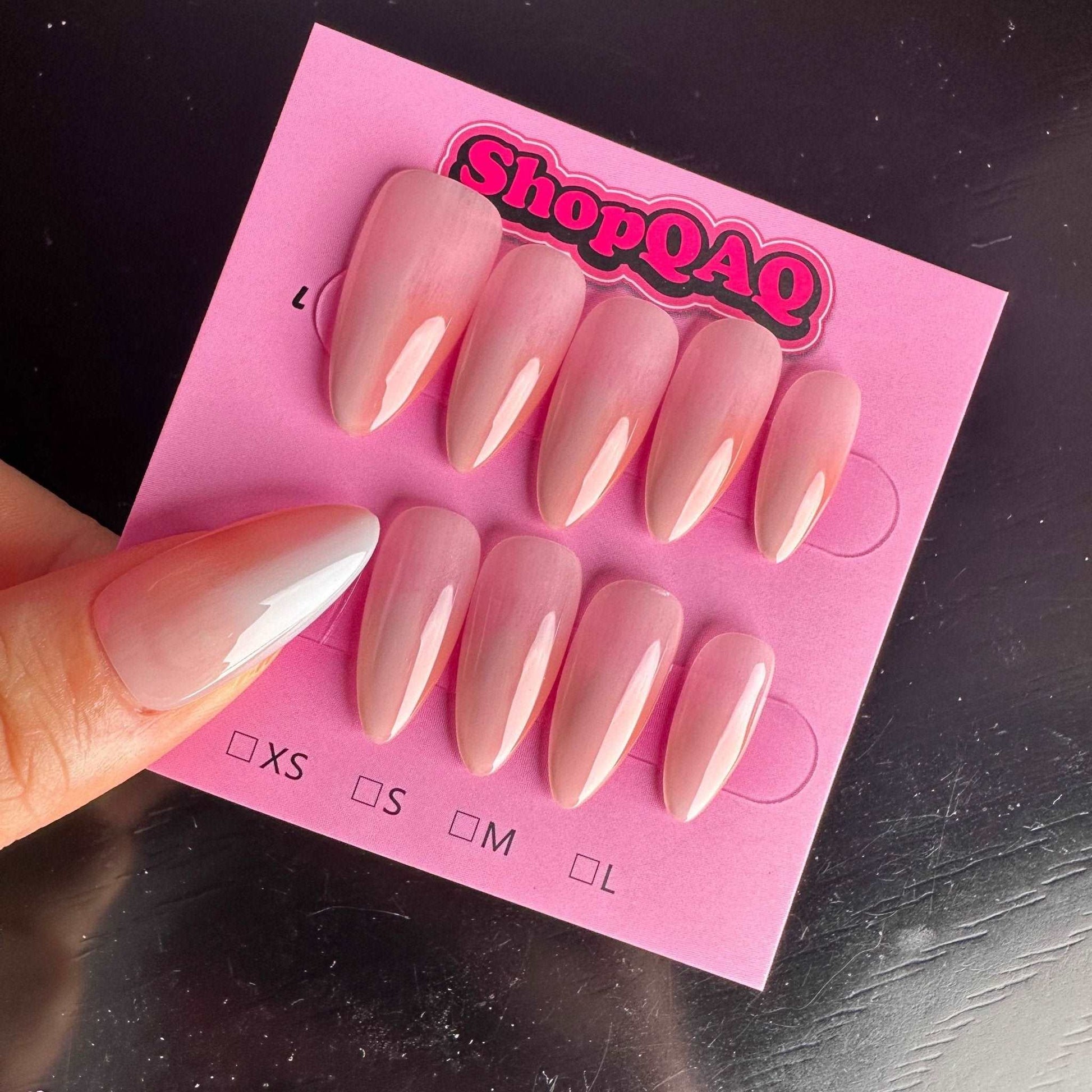 Almond-Shaped Two-Tone Ombre Bridal Press-On Nails - Elegant Nude Handmade Nails for Weddings False Nails from SHOPQAQ