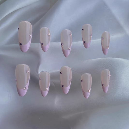 Milan Serenity Collection, Spring Outfits Inspired, High-End Almond French Manicure False Nails from SHOPQAQ