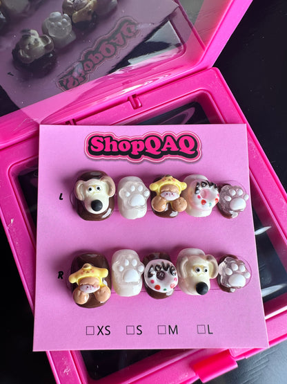 Handcrafted Cartoon Puppy Press-On Nails - Cute & Simple Ultra-Short Removable Nail Art for Students False Nails from SHOPQAQ