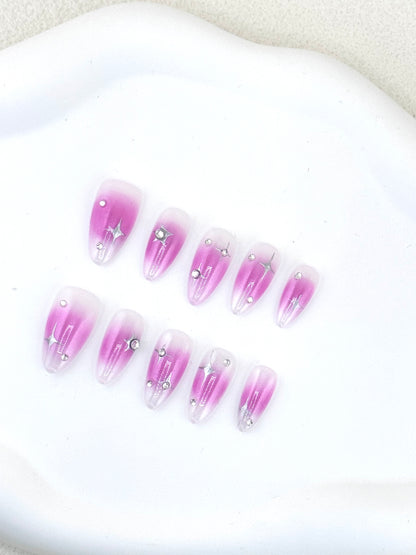 Blush Ombré Luxe” Handcrafted Crystal Press-On Nails False Nails from SHOPQAQ