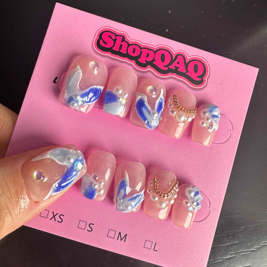 Blue Mermaid Tail  Handcrafted Press-On Nails - Enchanting Fairy Tale Style, High-End Gel Art, Radiant & Handcrafted False Nails from ShopQAQ