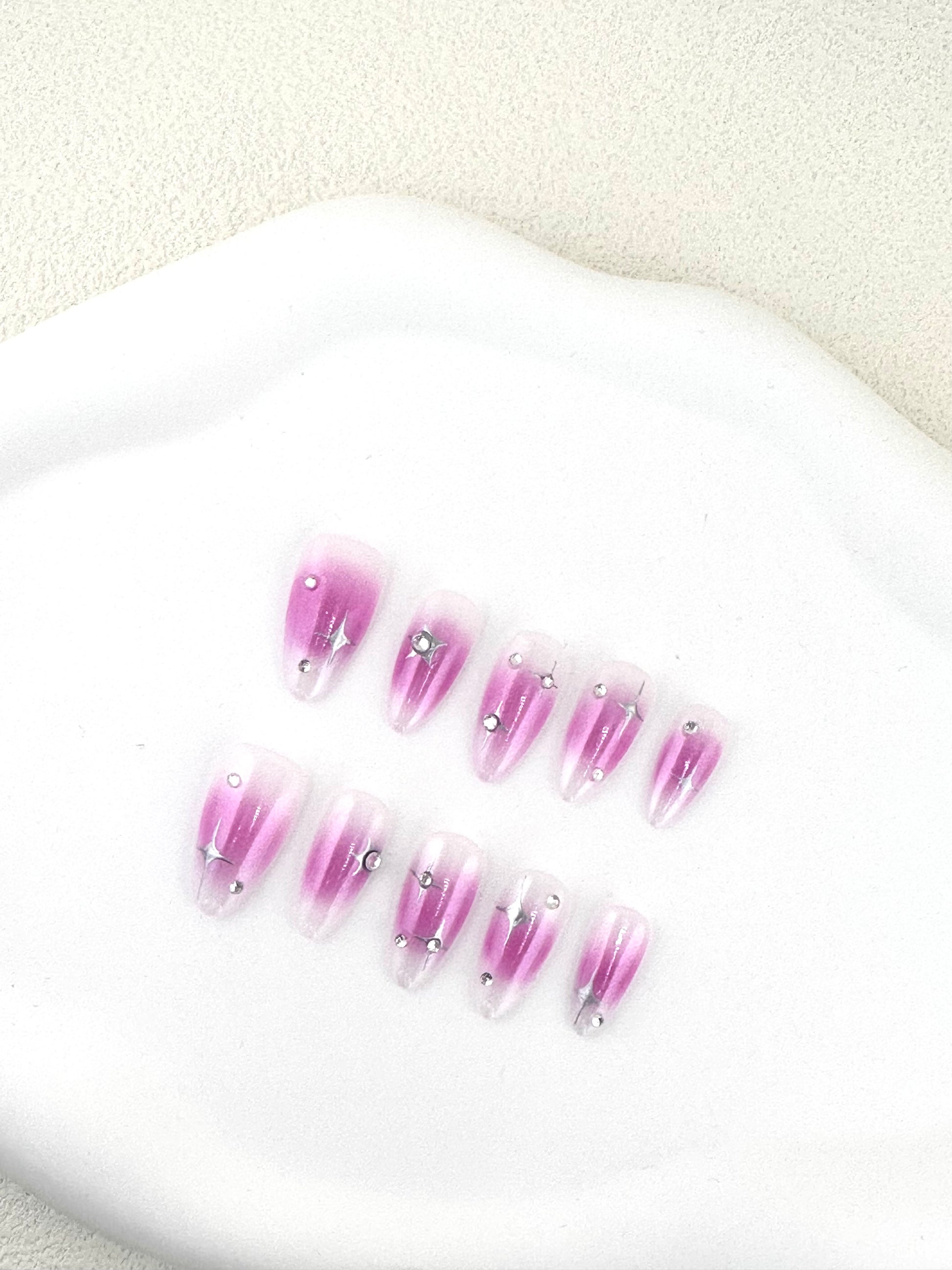 Blush Ombré Luxe” Handcrafted Crystal Press-On Nails False Nails from SHOPQAQ