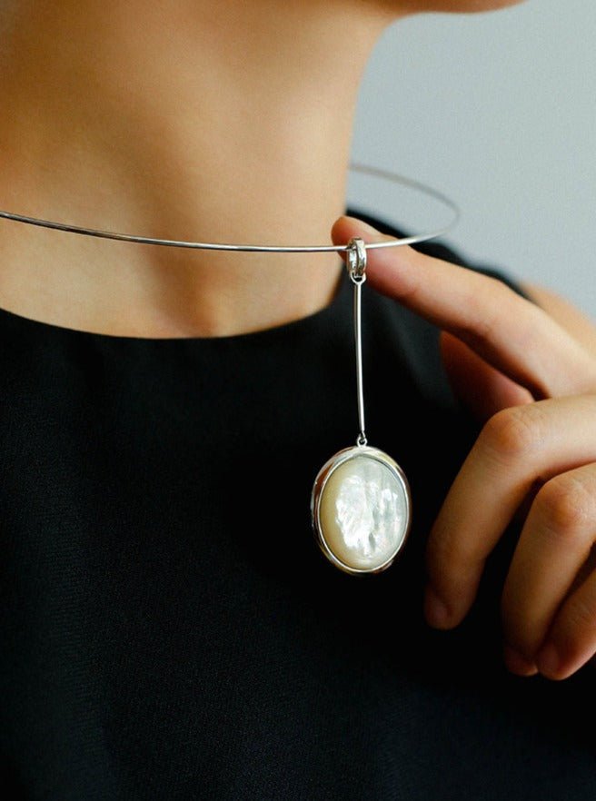 925 Silver Necklace: Wood-grain Marble&Black Onyx & White Mother of Pearl Pendant necklaces from SHOPQAQ