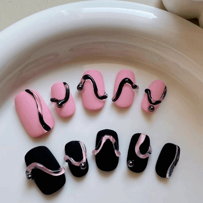 Clash of black and pink False Nails from SHOPQAQ