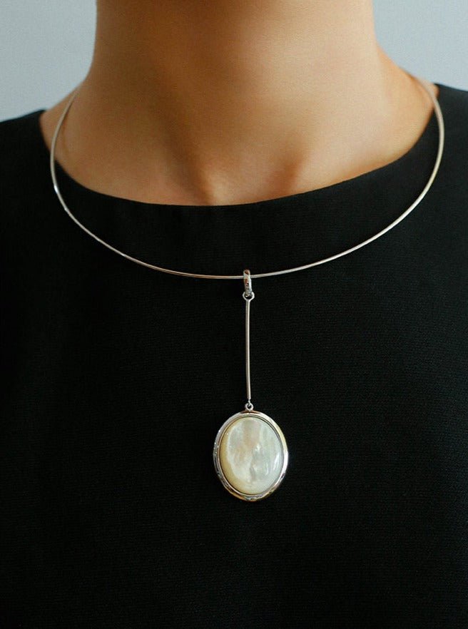 925 Silver Necklace: Wood-grain Marble&Black Onyx & White Mother of Pearl Pendant necklaces from SHOPQAQ