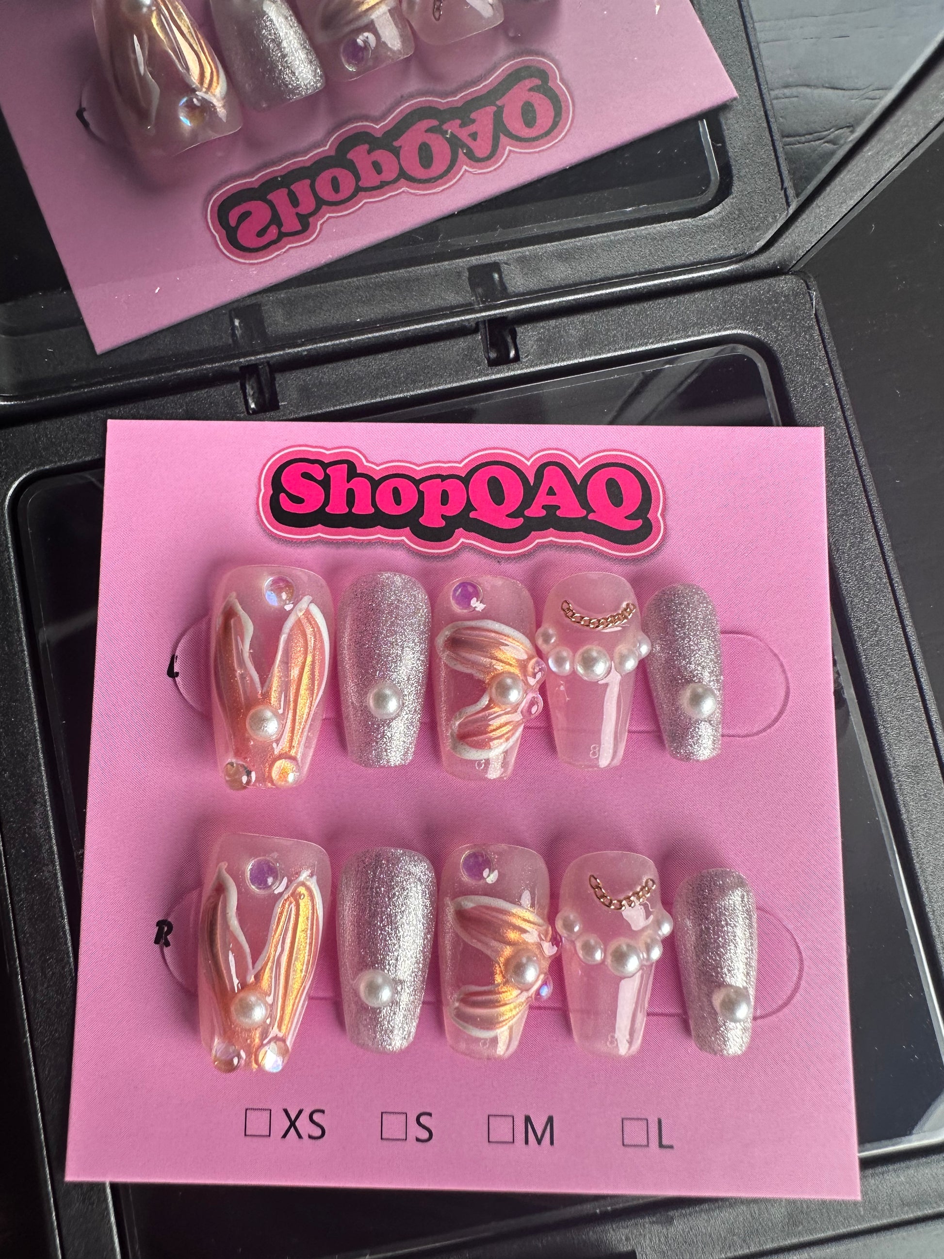 Handcrafted Reusable Press-On Gel Nails - Mermaid Princess Design, Removable & Long-Lasting False Nails from SHOPQAQ