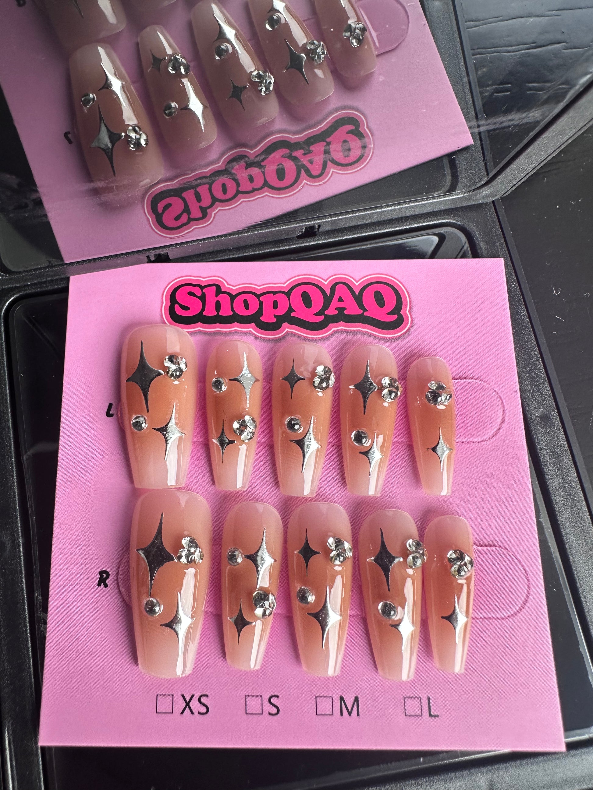 Handcrafted Press-On Nails - 'Blush Starburst' Collection: Sweet & Cool with High-End Touch False Nails from SHOPQAQ