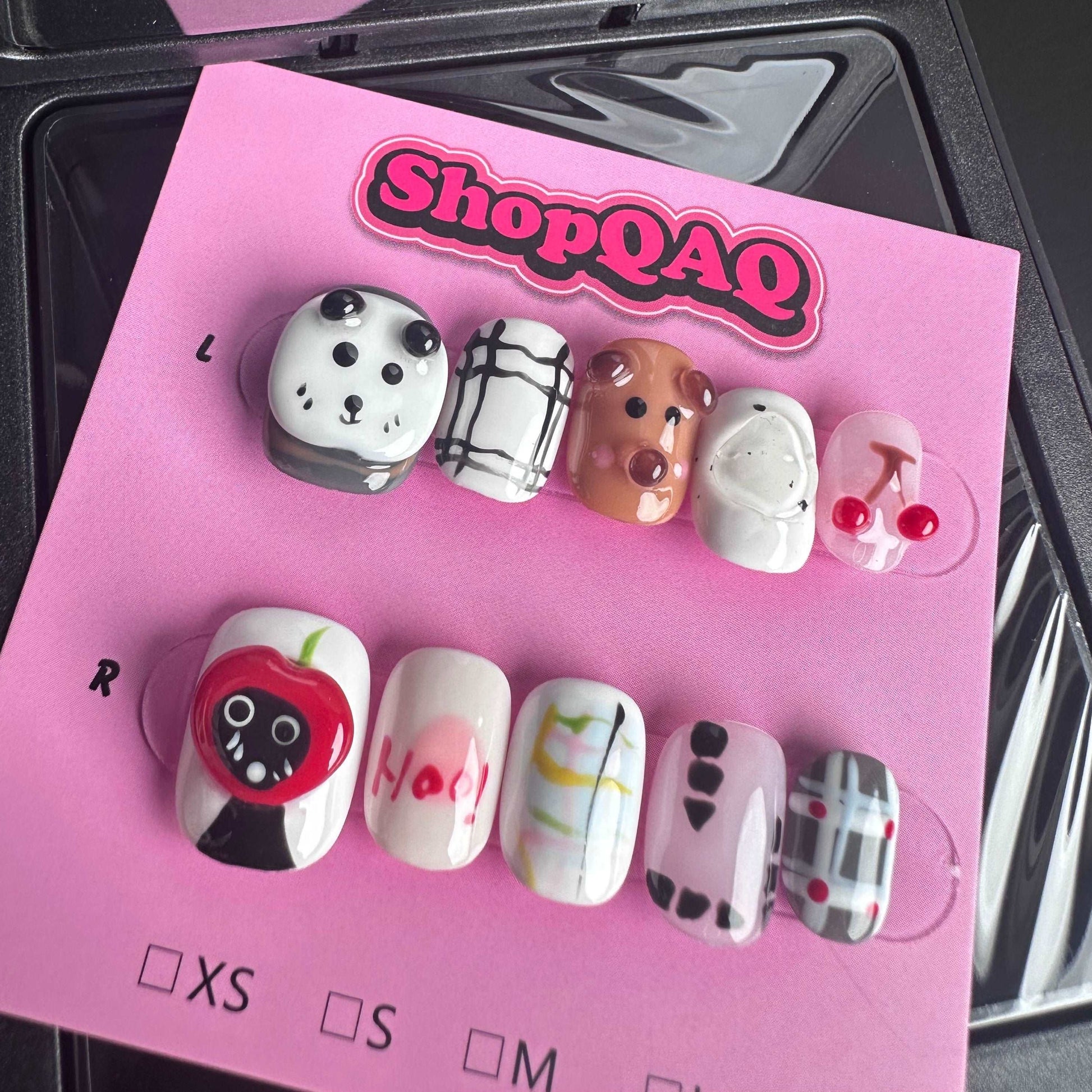 Custom Handcrafted 3D Cute Hand-Painted Apple Nails False Nails from SHOPQAQ