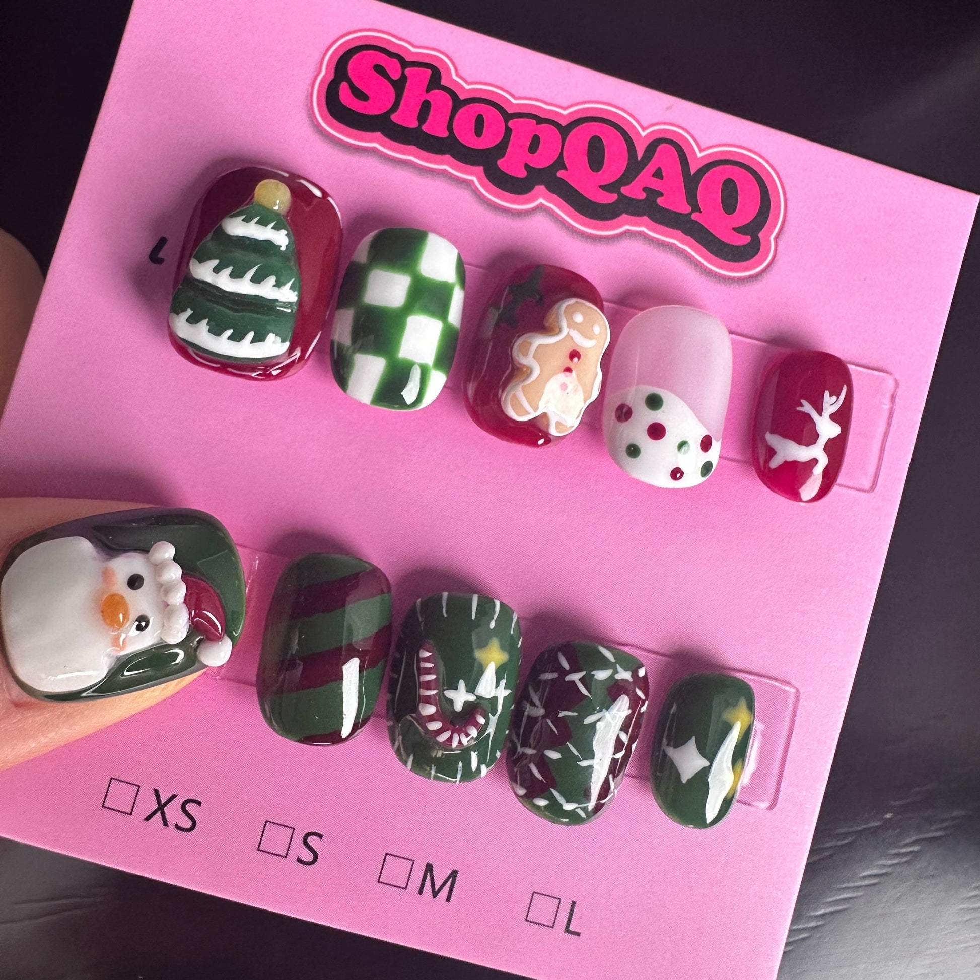 Gingerbread Man Christmas Nail Art | 3D Hand-Painted Press-On Nails – Cute Cartoon Design, Removable for Winter | False Nails | False Nails, Handmade False Nails, press on nails | SHOPQAQ