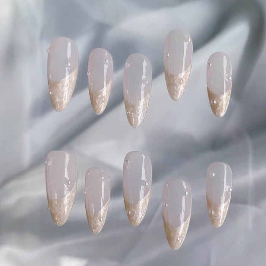 Shell Glow Fairy French Nails | False Nails | False Nails, Handmade False Nails, press on nails | SHOPQAQ