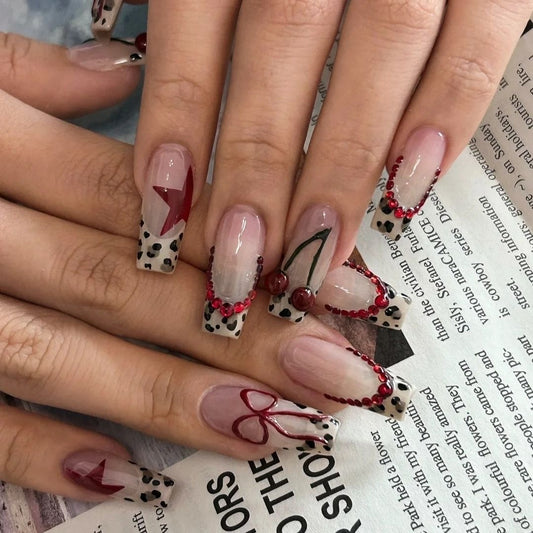 Leopard Print Hand-Painted Glamour Nails | False Nails | False Nails, Handmade False Nails, press on nails | SHOPQAQ