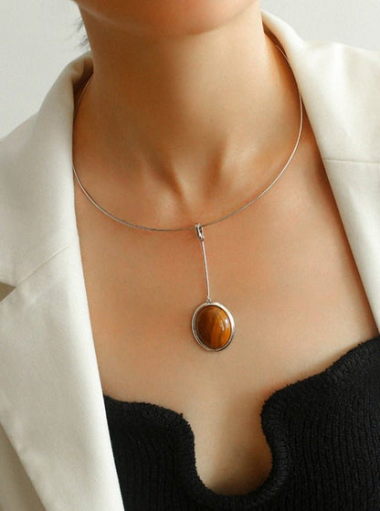 925 Silver Necklace: Wood-grain Marble&Black Onyx & White Mother of Pearl Pendant necklaces from SHOPQAQ