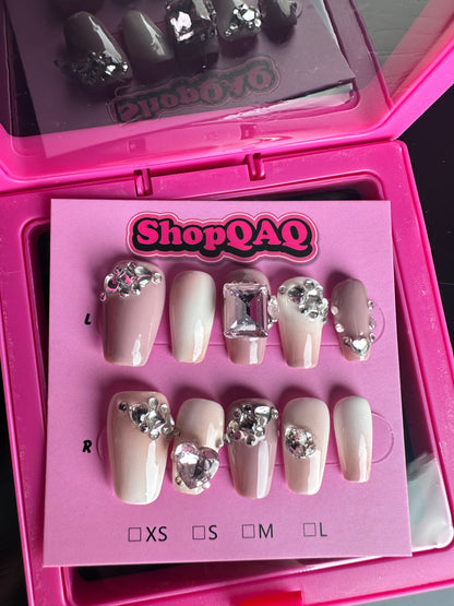 Handcrafted Luxury Swarovski Pink Diamond Mauve Press-On Nails False Nails from SHOPQAQ