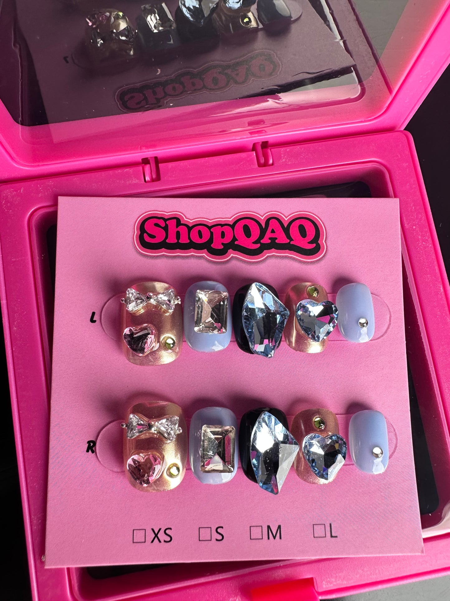 sweet and Cool Spring/Summer Heart Diamond Detachable Press-On Nails False Nails from SHOPQAQ