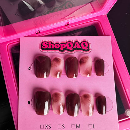 Autumn Winter Amber Coffee & Chocolate Press On Nails – Cozy & Elegant False Nails from SHOPQAQ