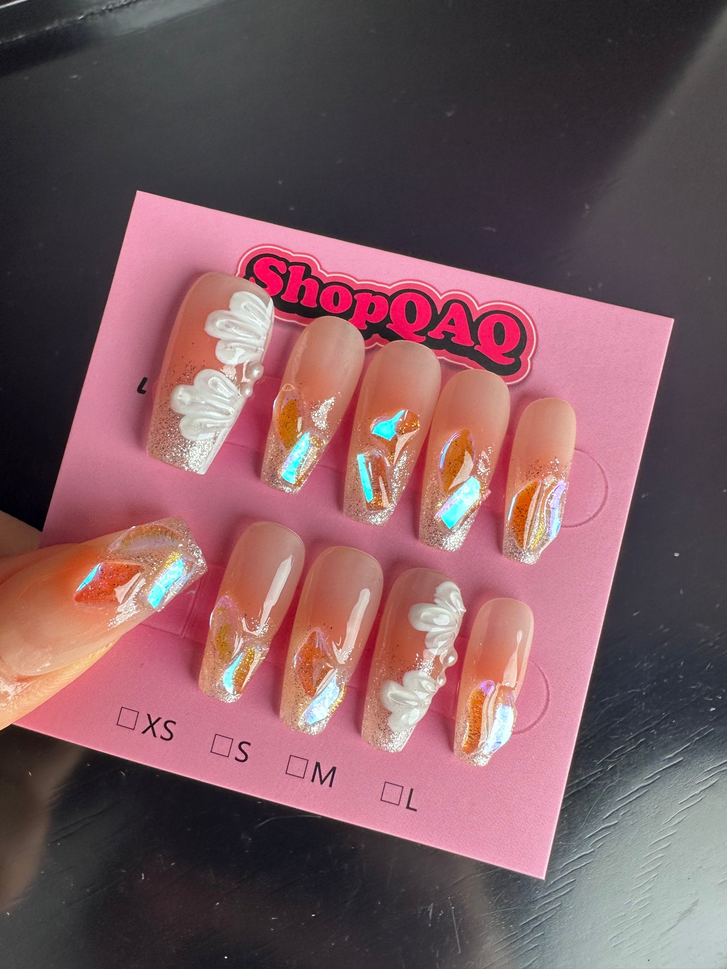 Ice Flower Nude Aurora Gradient Press On Nails – Handcrafted Elegance for Spring Summer False Nails from SHOPQAQ