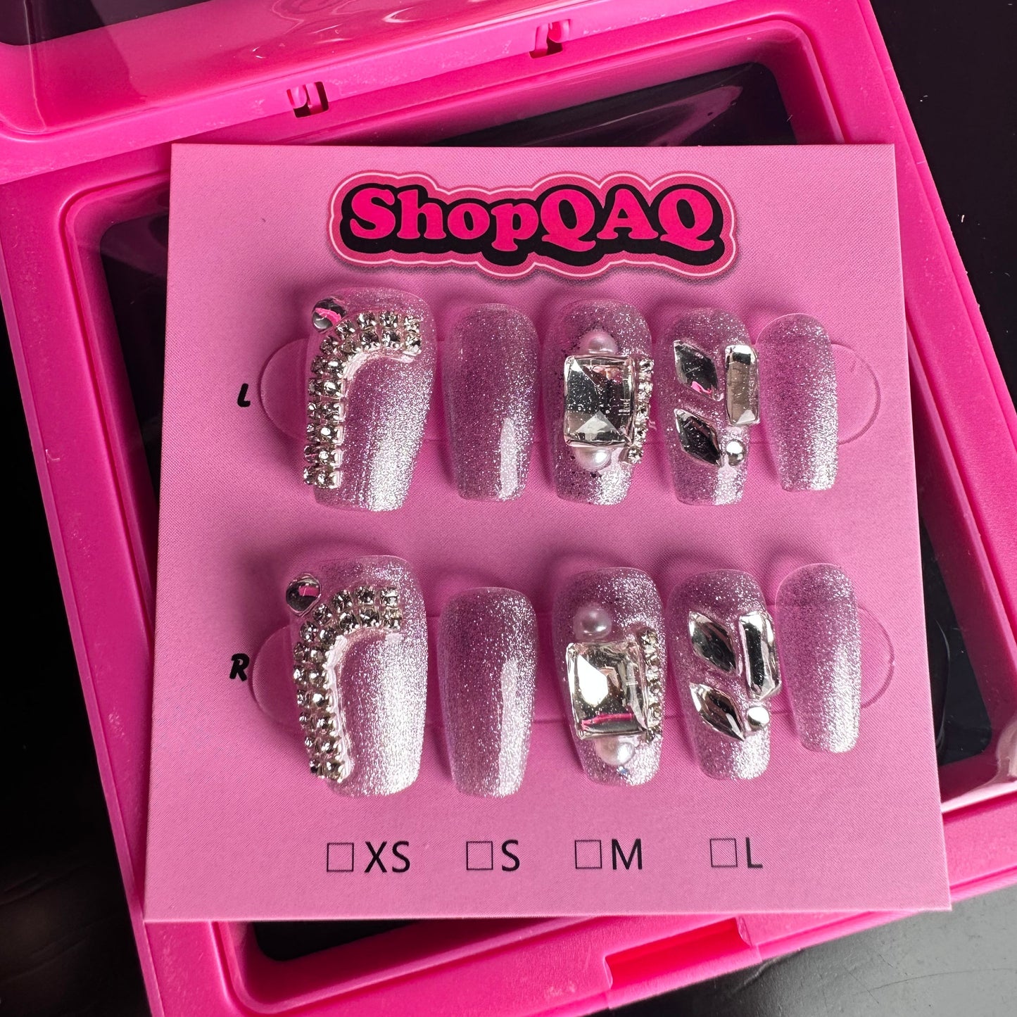 Handcrafted Cat Eye Full Rhinestone Bling Press On Nails – Ultimate Sparkle & Glamour | False Nails | False Nails, Handmade False Nails, press on nails | SHOPQAQ