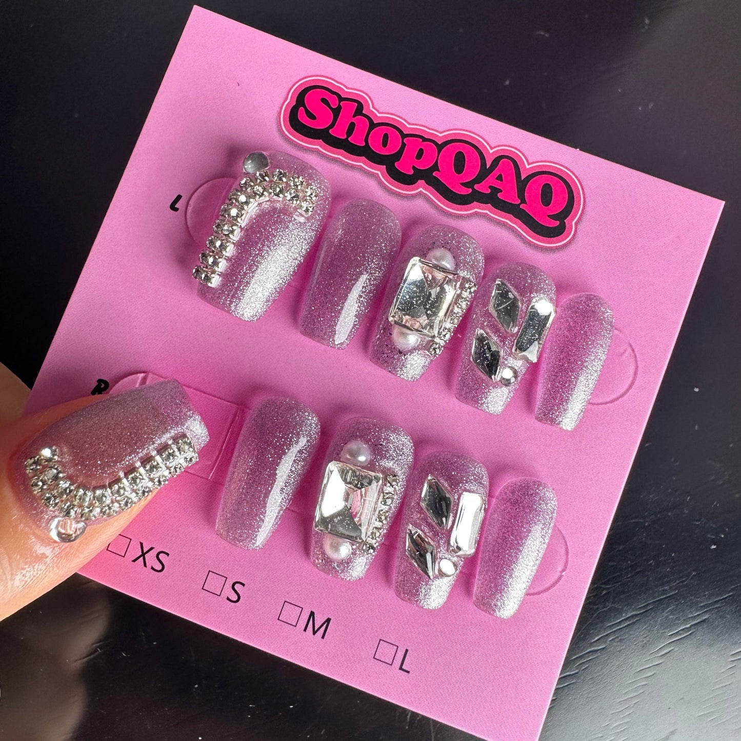 Handcrafted Cat Eye Full Rhinestone Bling Press On Nails – Ultimate Sparkle & Glamour | False Nails | False Nails, Handmade False Nails, press on nails | SHOPQAQ