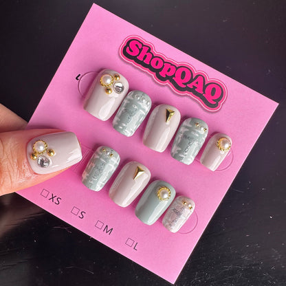 Handcrafted Chanel-Inspired French Pearl Press On Nails – Timeless Elegance | False Nails | False Nails, Handmade False Nails, press on nails | ShopQAQ