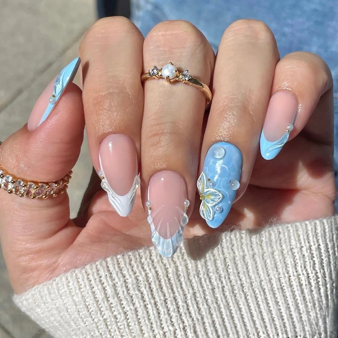 Mermaid Princess Ocean-Inspired Vacation Shell Press On Nails – Iridescent & Beachy | False Nails | False Nails, Handmade False Nails, press on nails | ShopQAQ