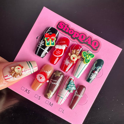 Handcrafted Santa Claus Long Press On Nails – Perfect for Christmas & New Year Celebrations | False Nails | False Nails, Handmade False Nails, press on nails | SHOPQAQ