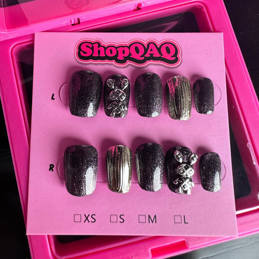 Handcrafted Dark Cat Eye Purple Crystal Press On Nails – Trendy & Sophisticated | False Nails | False Nails, Handmade False Nails, press on nails | SHOPQAQ