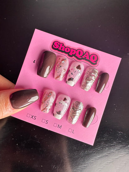 Mocha Coffee Gradient Tapered Press On Nails – Elegant & Modern Style False Nails from SHOPQAQ