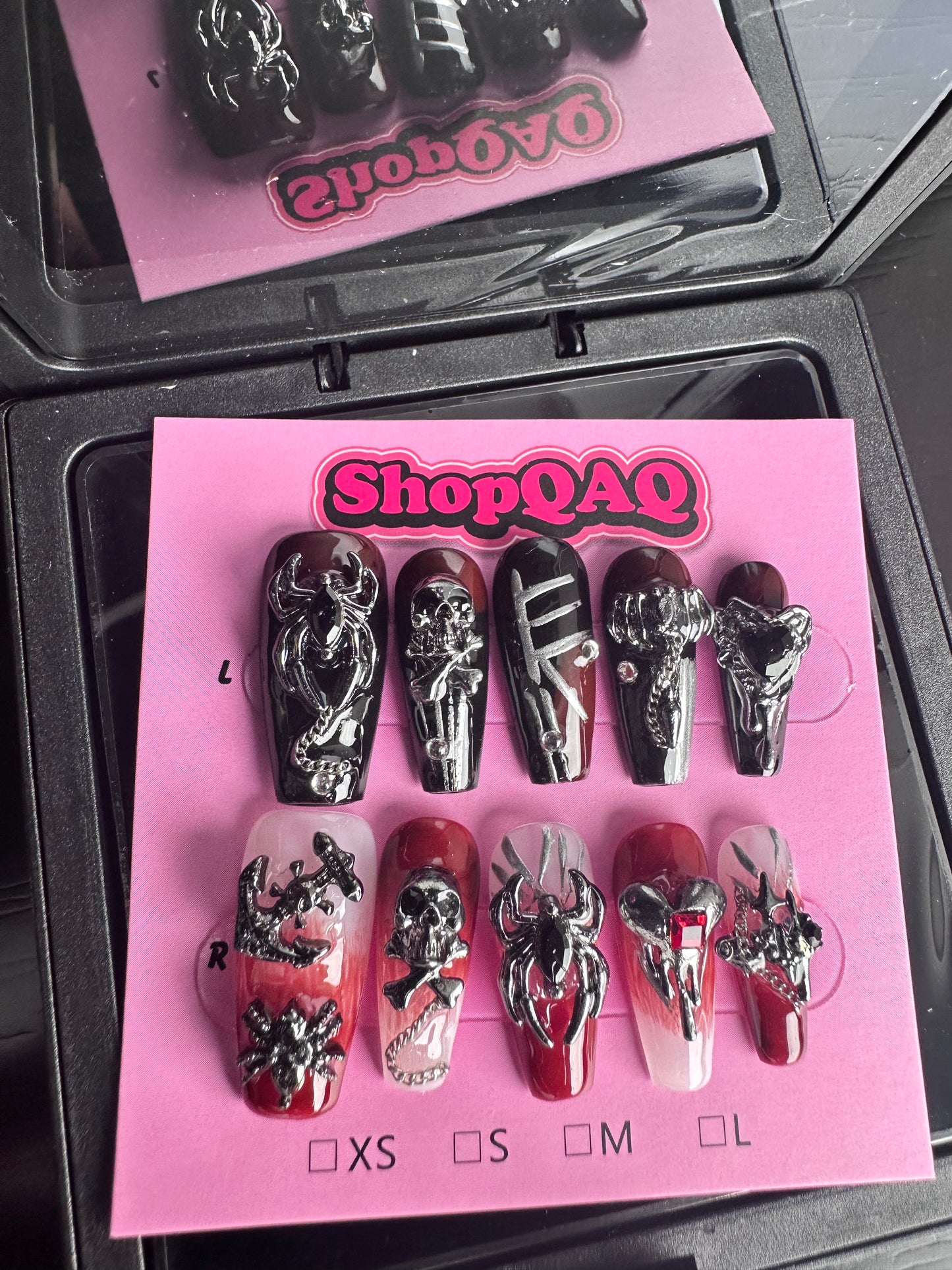 Yabi Culture Gothic Press-On Nails | Handcrafted Y2K Demon Spider Skull Dark Punk Removable Nail Tips False Nails from ShopQAQ