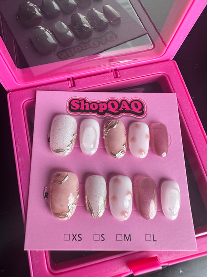 Nude Pink Hand-Painted Brightening Nail Art for Fall & Summer False Nails from SHOPQAQ