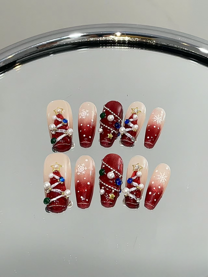 [Colorful lights Christmas Tree] False Nails from SHOPQAQ