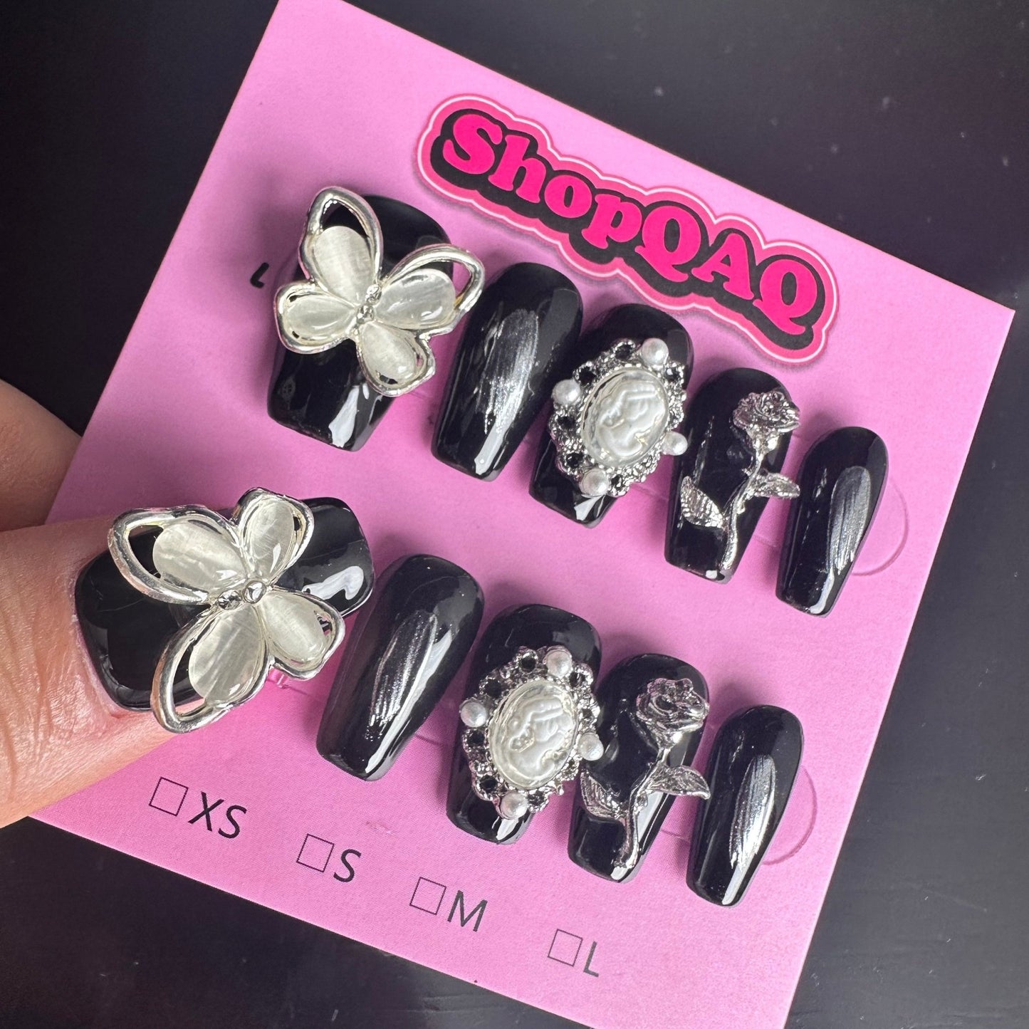 2024 Latest Collection | Handcrafted Press-On Nails – Crystal Butterfly, Rose Flower, Mid-Length with Sparkling Gems | False Nails | False Nails, Handmade False Nails, press on nails | SHOPQAQ