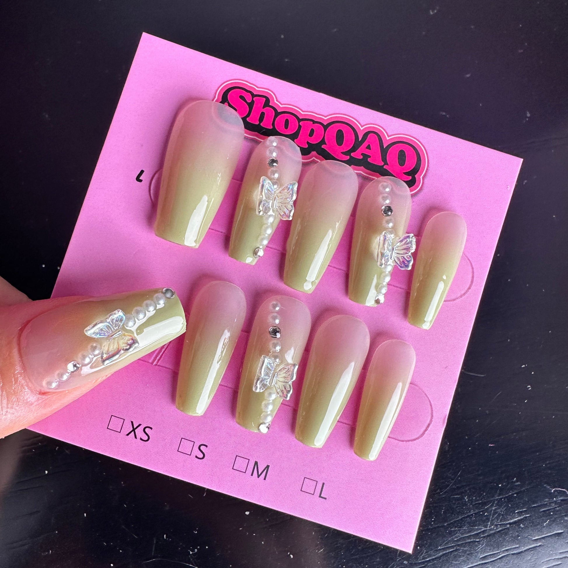 Mint Mambo Hand-Painted Gradient Press-On Nails - High-End, Elegant Gel Nail Art, Removable & Reusable False Nails from SHOPQAQ