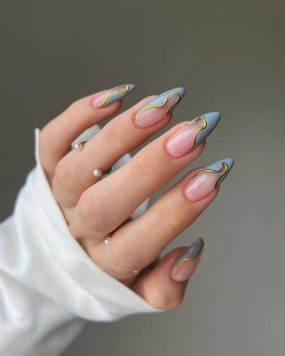 【Night & France】Handcrafted Custom Almond French Press-On Nails – Instagram-Ready Luxury False Nails from SHOPQAQ