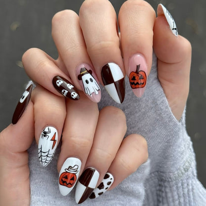 Halloween Pumpkin, Spider, and Checkerboard Press-On Nails | False Nails | SHOPQAQ