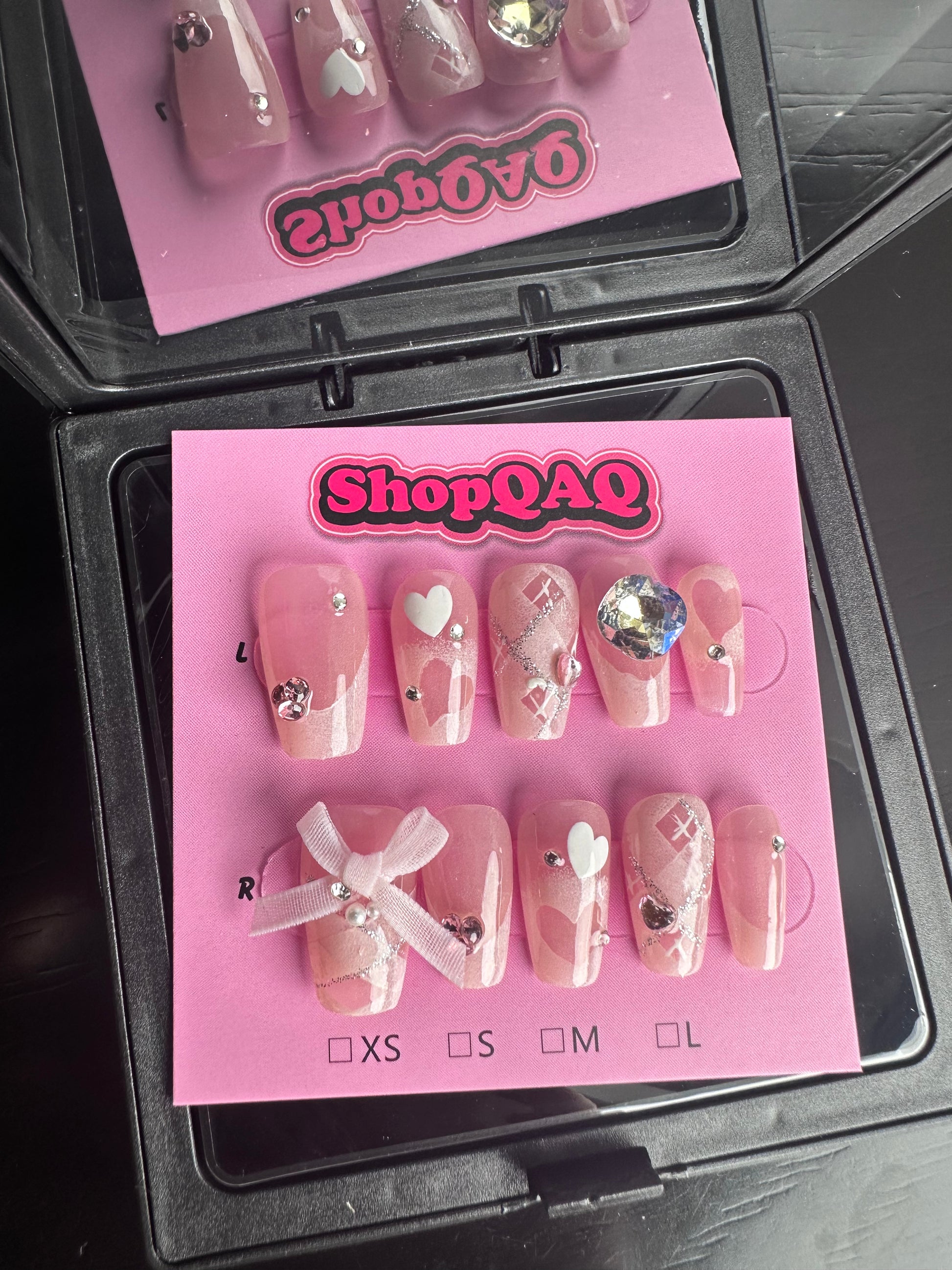 Pink Elegance 2024 Handcrafted Press-On Nails - Light Luxury, Pure and Refined, Diamond-Studded Bowknot Design False Nails from SHOPQAQ