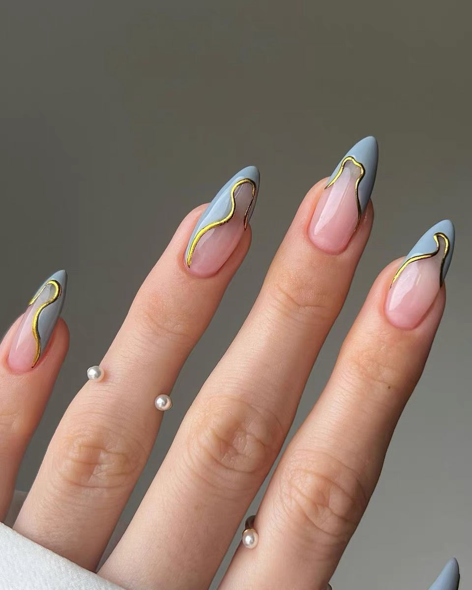 【Night & France】Handcrafted Custom Almond French Press-On Nails – Instagram-Ready Luxury False Nails from SHOPQAQ