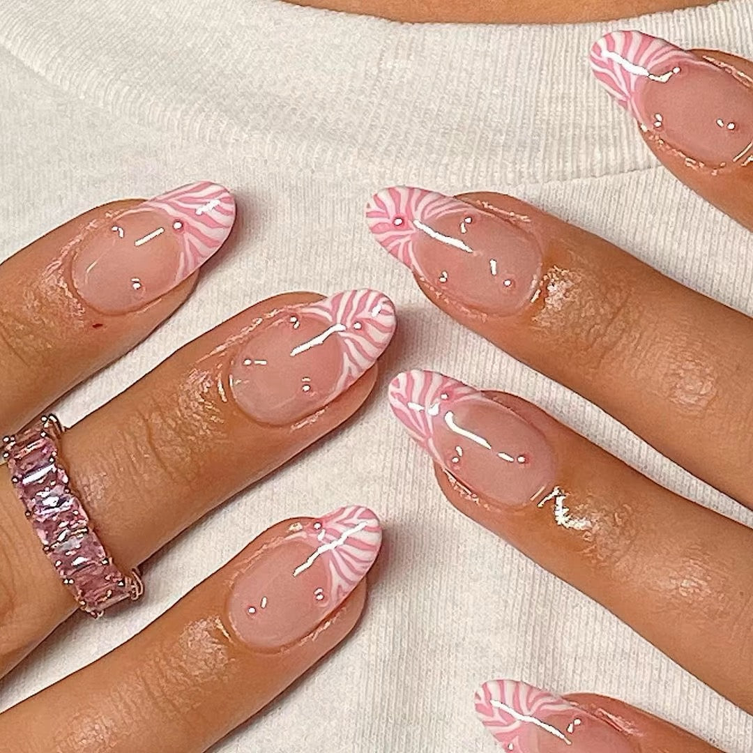 Muse-inspired  Pink Water Wave Pearl Wearable Nails 2024 False Nails from SHOPQAQ