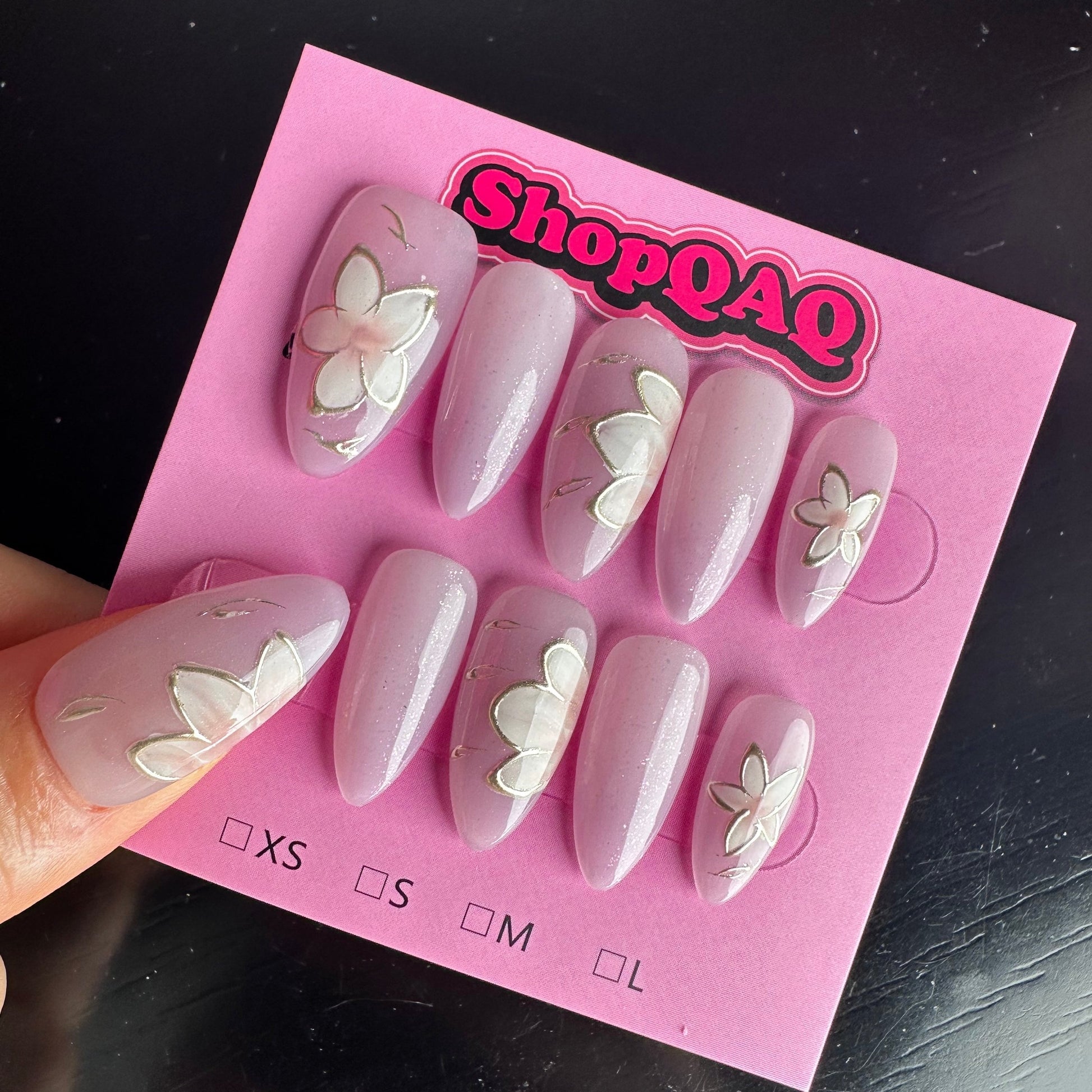 Purple Fairy Ice Flower Handcrafted Press-On Nails - Icy Translucent Almond-Shaped Nails in Violet for a Brightening Effect | 2024 New Collection False Nails from SHOPQAQ