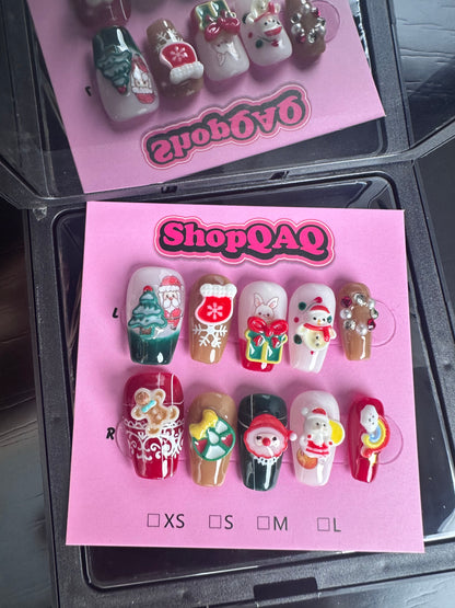 Holiday Magic Press-On Nails – Santa Claus, Winter Gifts, and Festive Designs False Nails from SHOPQAQ