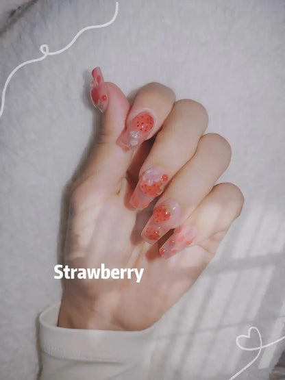 Ice-clear Strawberry Pink False Nails from SHOPQAQ
