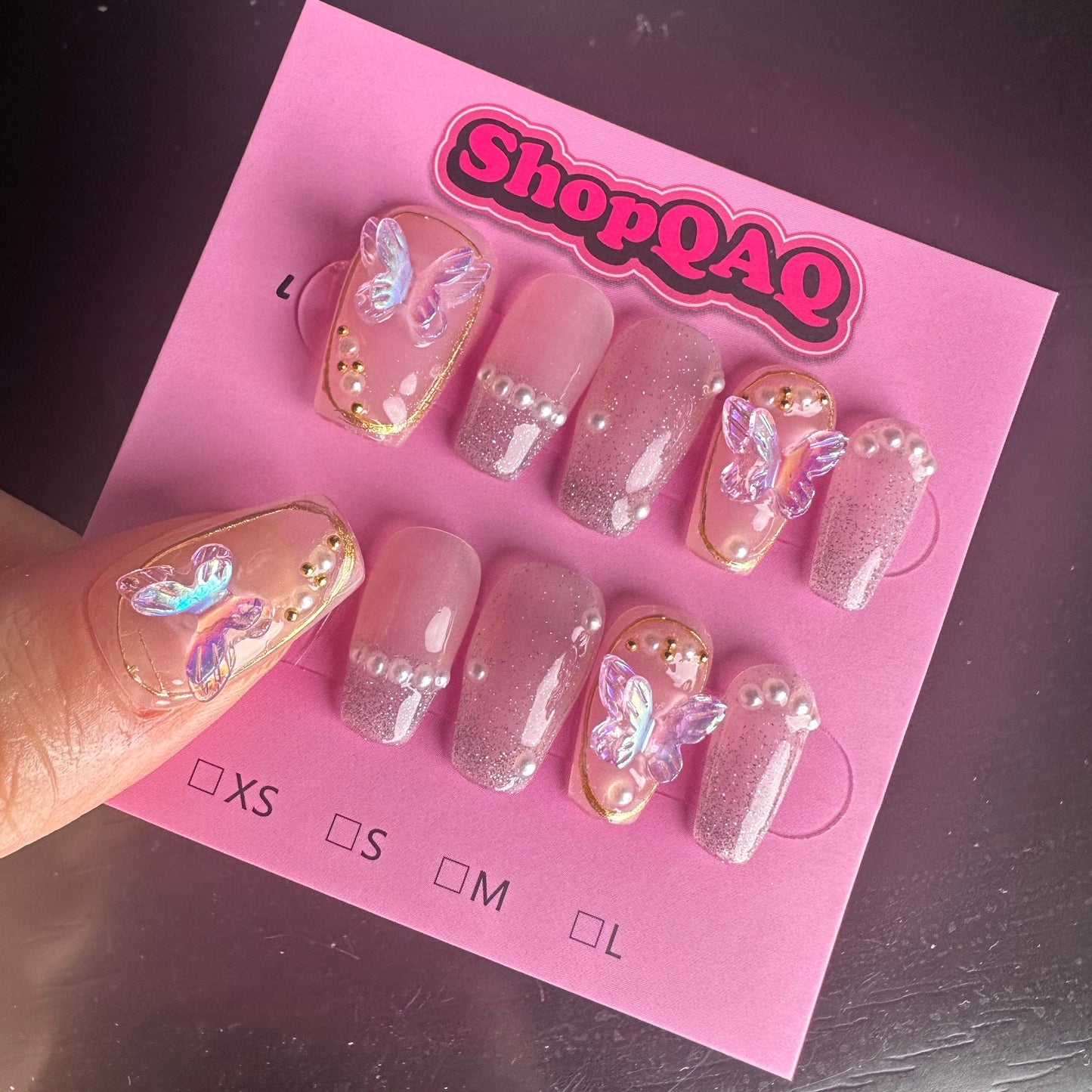 Iridescent Aurora Butterfly Gradient Reflective Shimmer Rhinestone Press-On Nails False Nails from SHOPQAQ