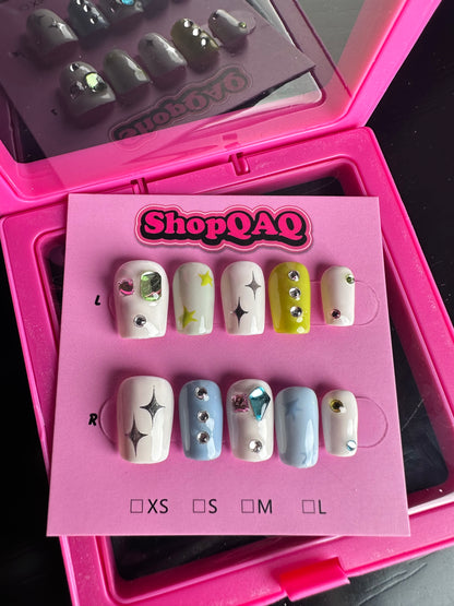 Low-Saturation Brightening Press-On Nails - Ins Style Spring/Summer Short Handcrafted Removable Nail Art (AB Options) False Nails from SHOPQAQ