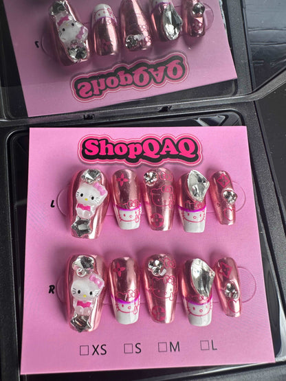 Cartoon Design featuring Hello Kitty, Teddy Bear, Cross, Butterfly Bow False Nails from SHOPQAQ