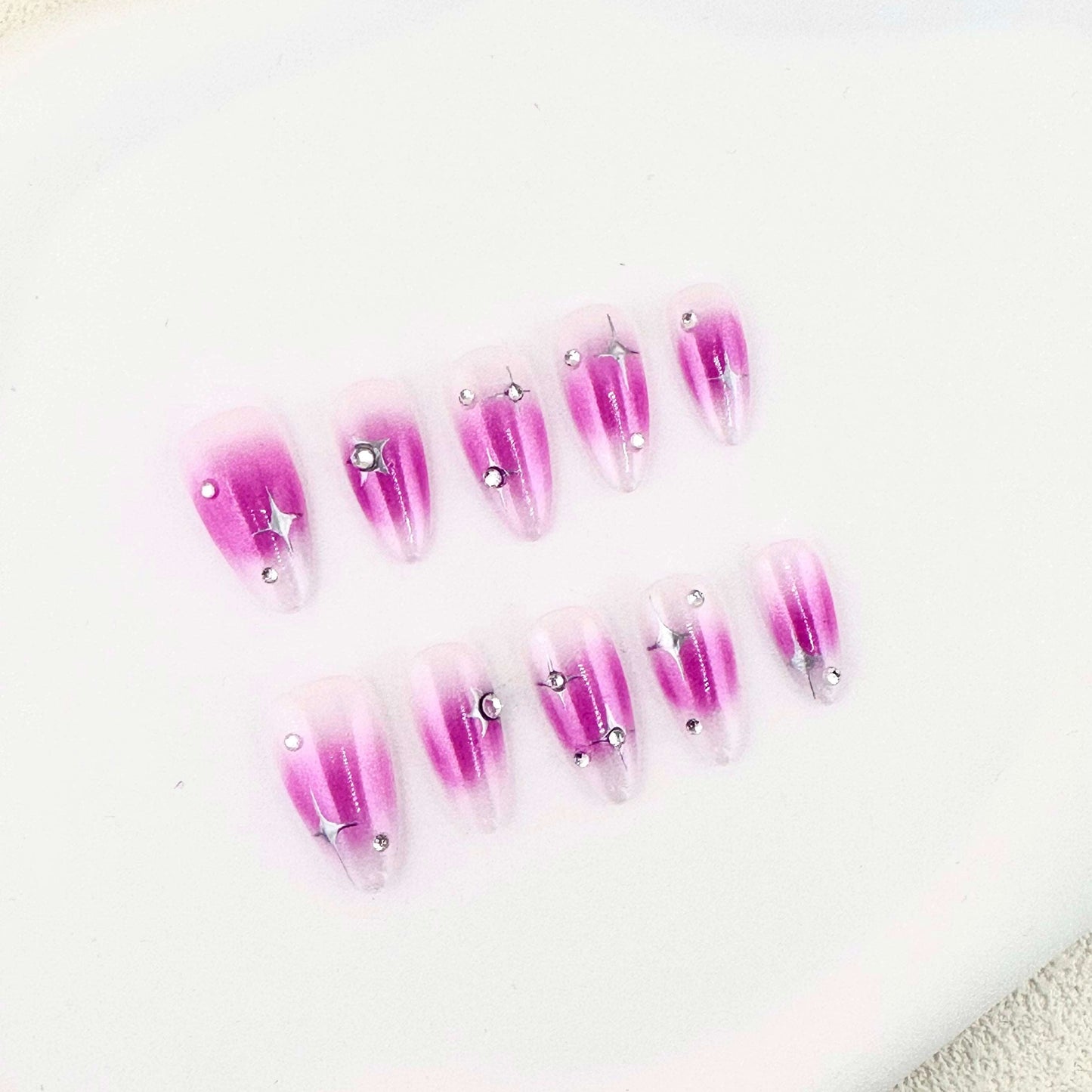 Blush Ombré Luxe” Handcrafted Crystal Press-On Nails False Nails from SHOPQAQ