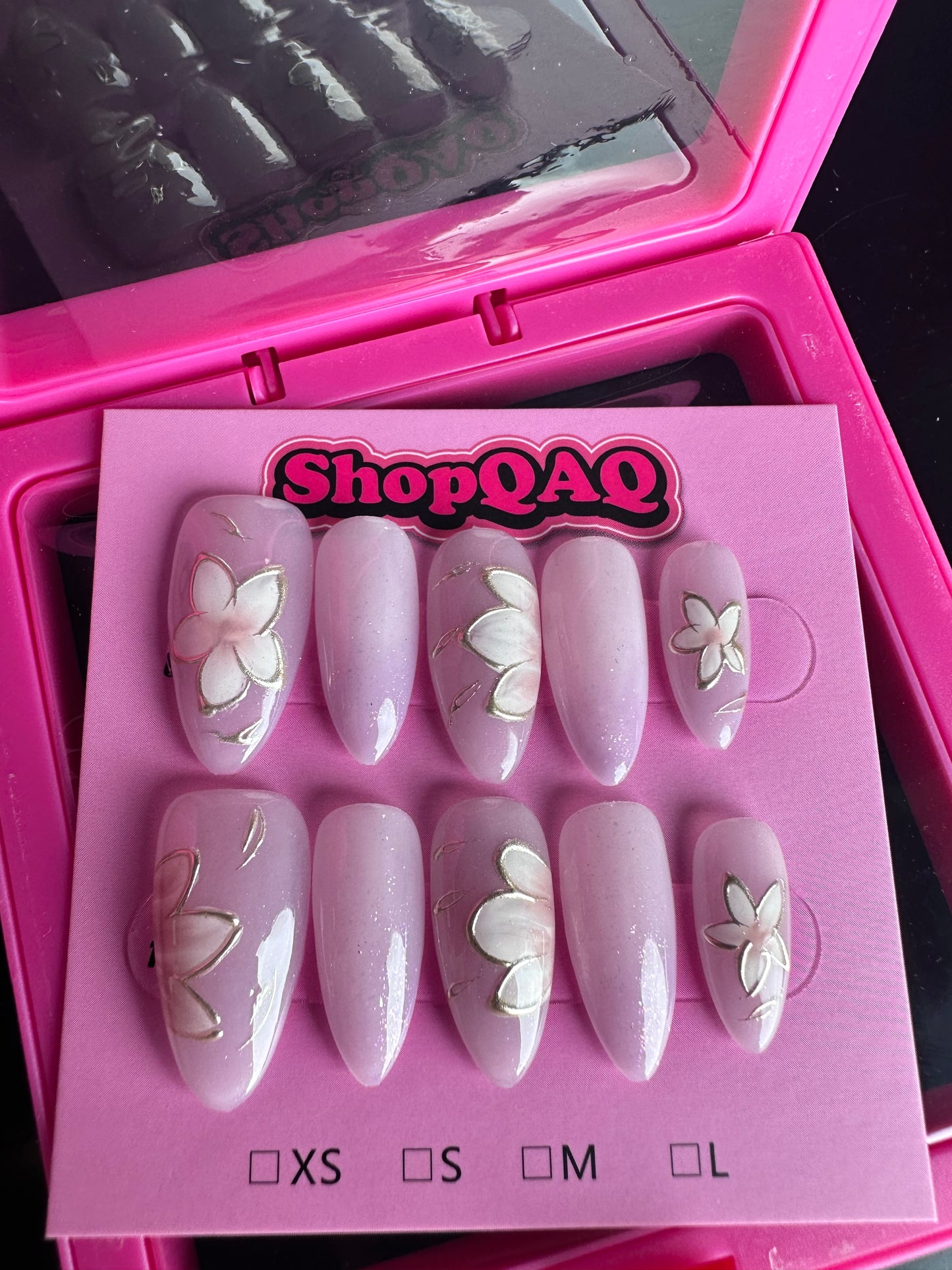 Purple Fairy Ice Flower Handcrafted Press-On Nails - Icy Translucent Almond-Shaped Nails in Violet for a Brightening Effect | 2024 New Collection False Nails from SHOPQAQ