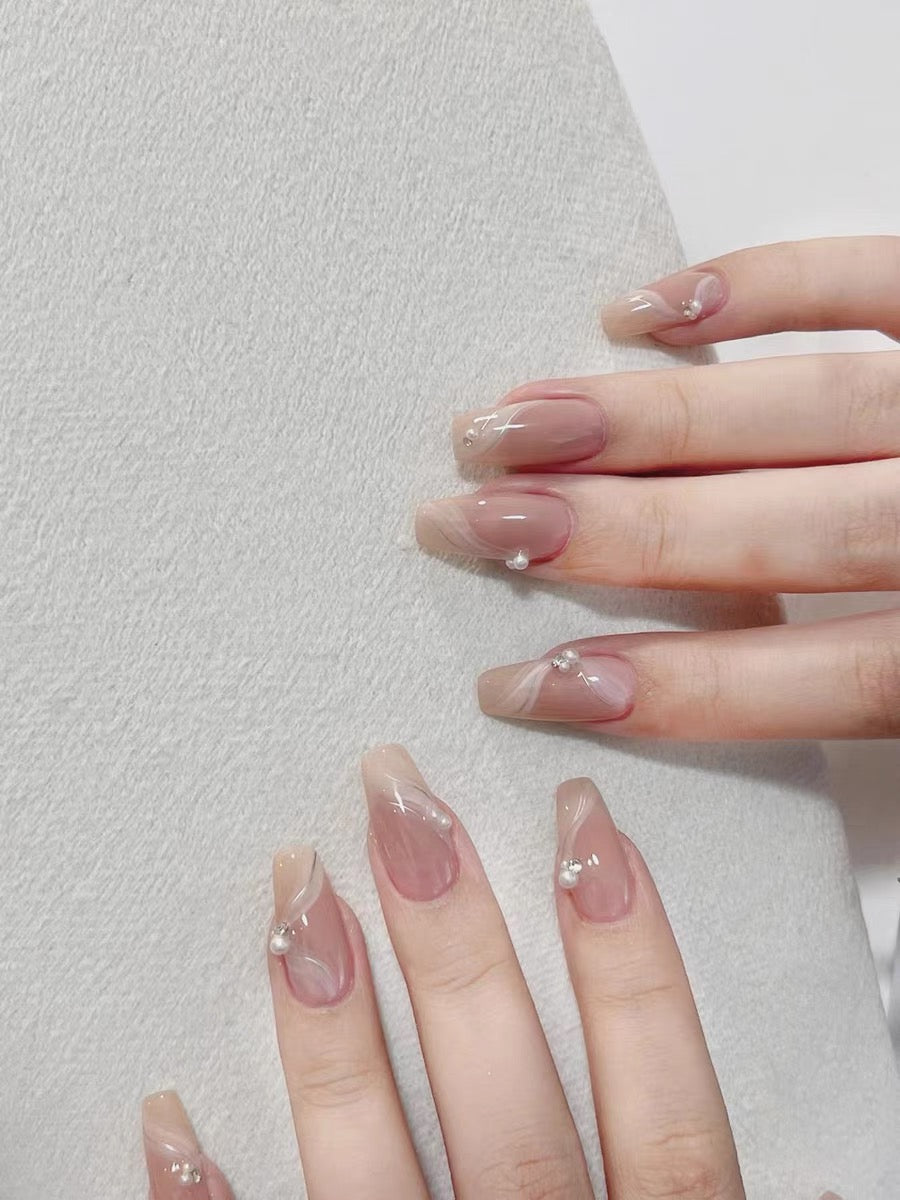 Perfect blend of elegance and ethereal charm | False Nails | DIY nails, easy to apply nails, elegant nails, False Nails, fashion nails, Handmade False Nails, High-Grade False Nails, luxury false nails, Party nails., press on nails, special occasion nails, wedding nails | SHOPQAQ