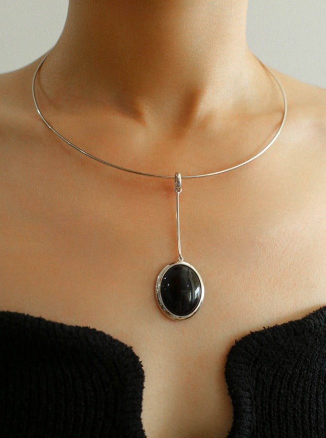 925 Silver Necklace: Wood-grain Marble&Black Onyx & White Mother of Pearl Pendant necklaces from SHOPQAQ